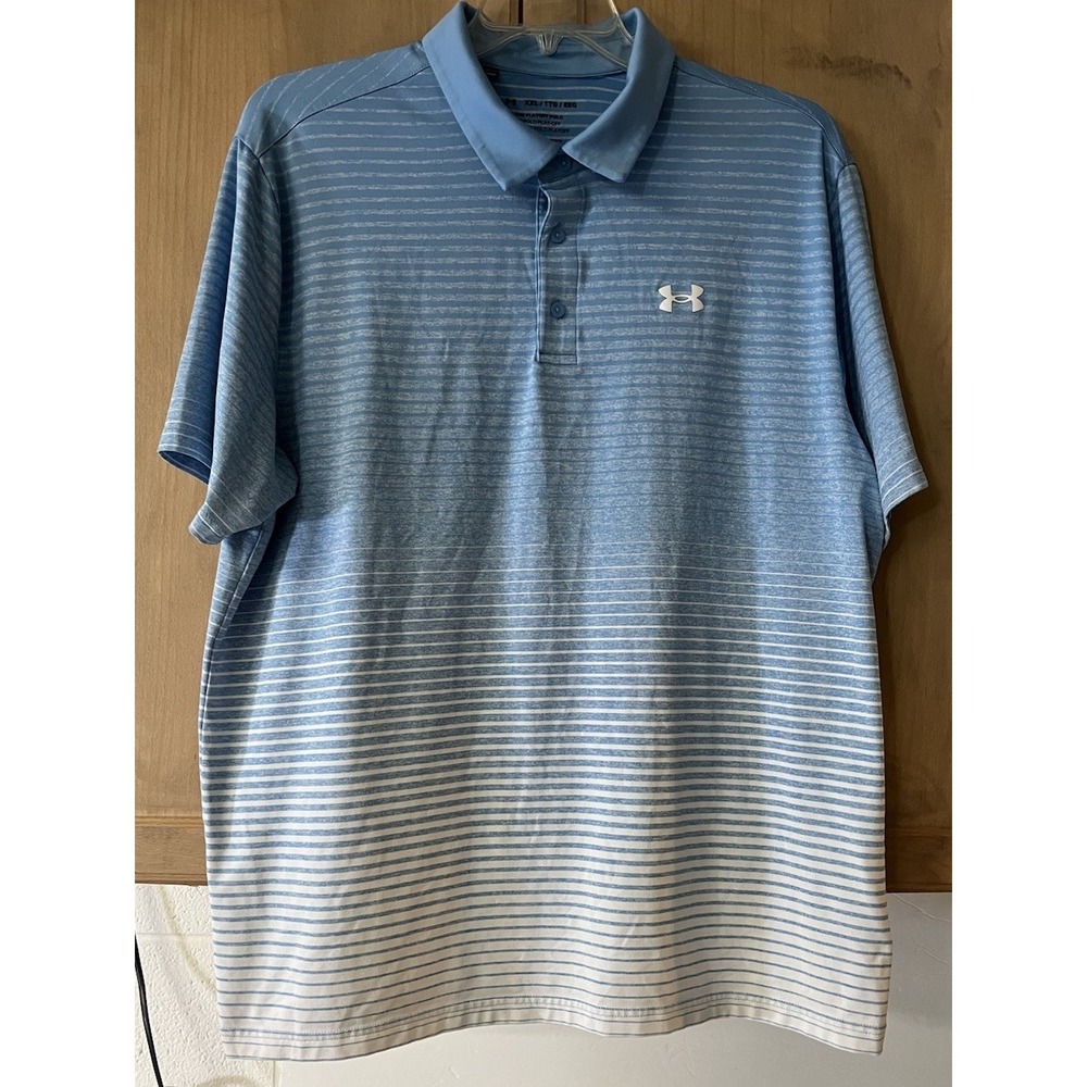Under‎ Armour Playoff Polo Mens XXL Blue Striped Short Sleeve Golf Shirt